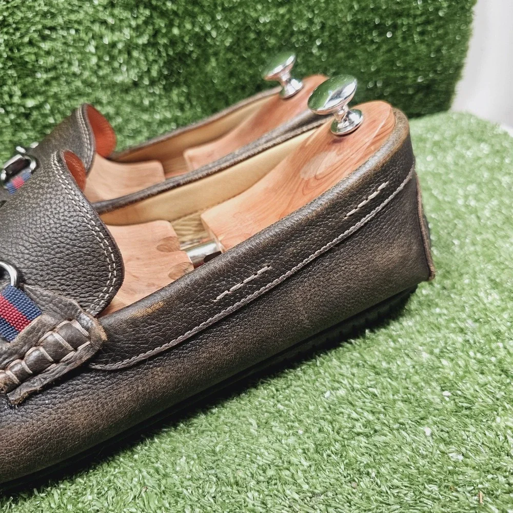 Martin Dingman Bermuda Brown Pebble Grain Leather Horse Bit Loafers Mens Size 15